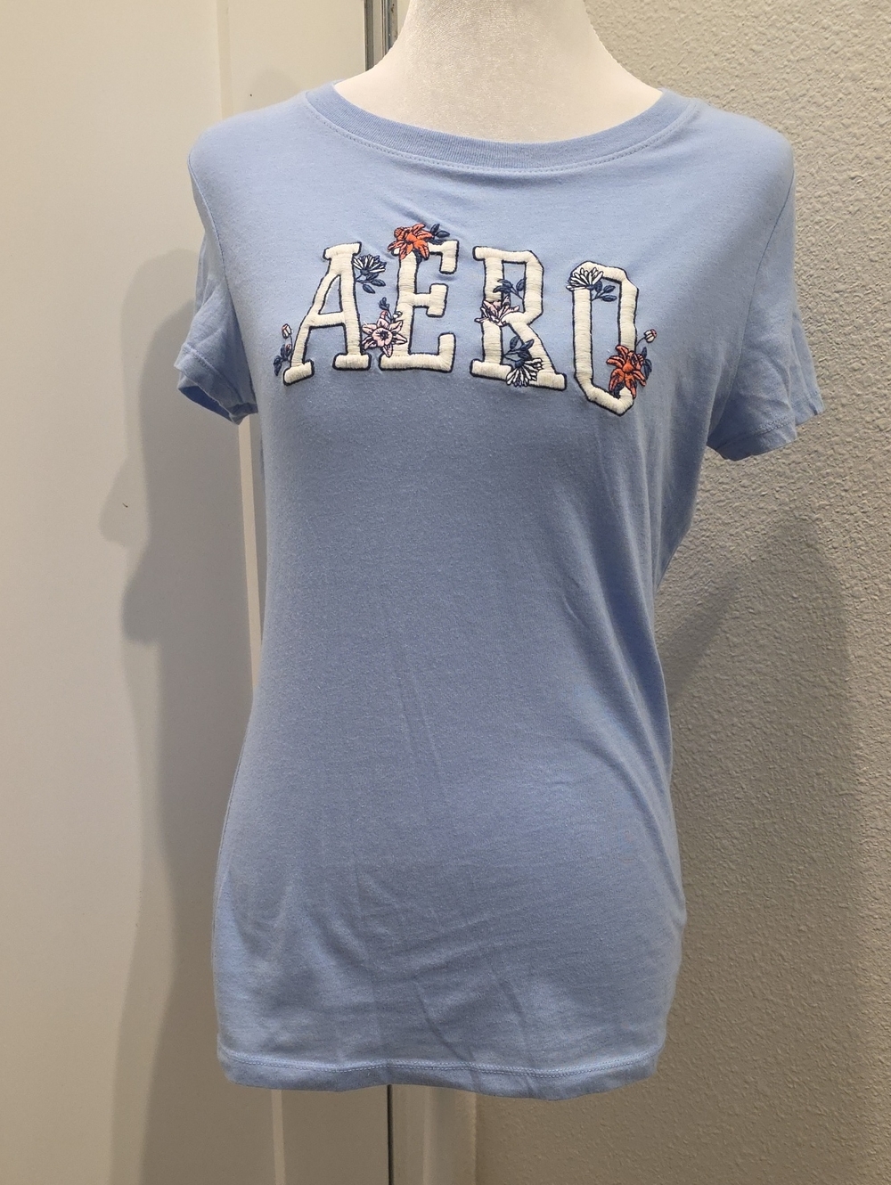 Aeropostale Light Blue Classic Crew Logo Tee